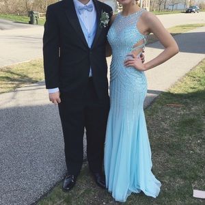 Light blue sequin prom dress